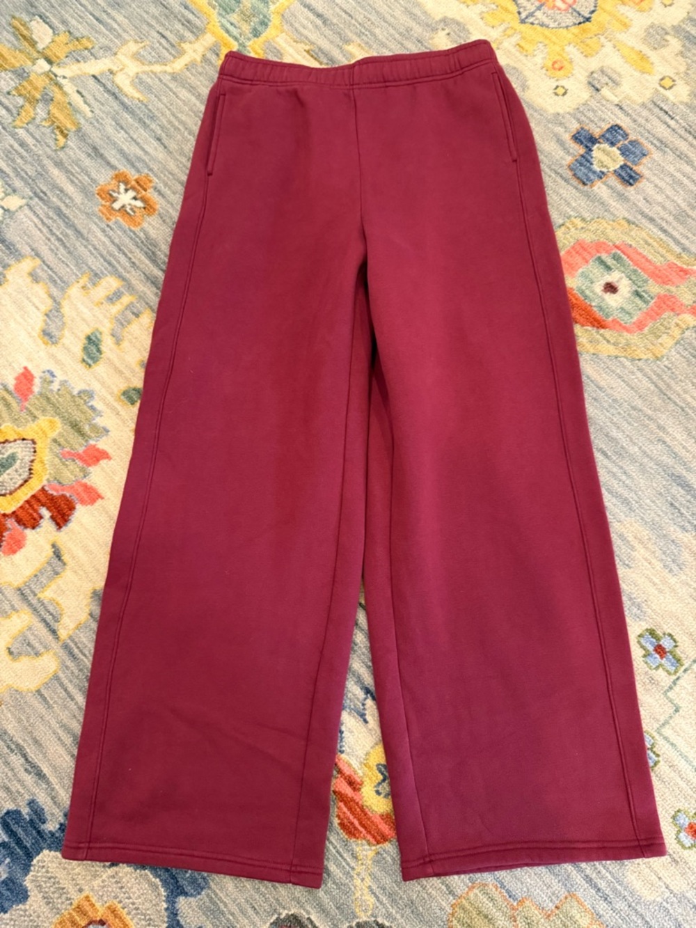 OFFLINE By Aerie Fleece Super Wide Leg Pant Lounge Size Medium Dark Red
